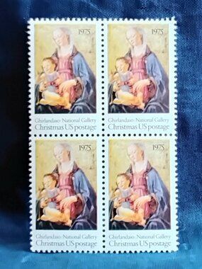 Uncirculated Block of USA 1975 Christmas National Gallery Cent Stamps!!
